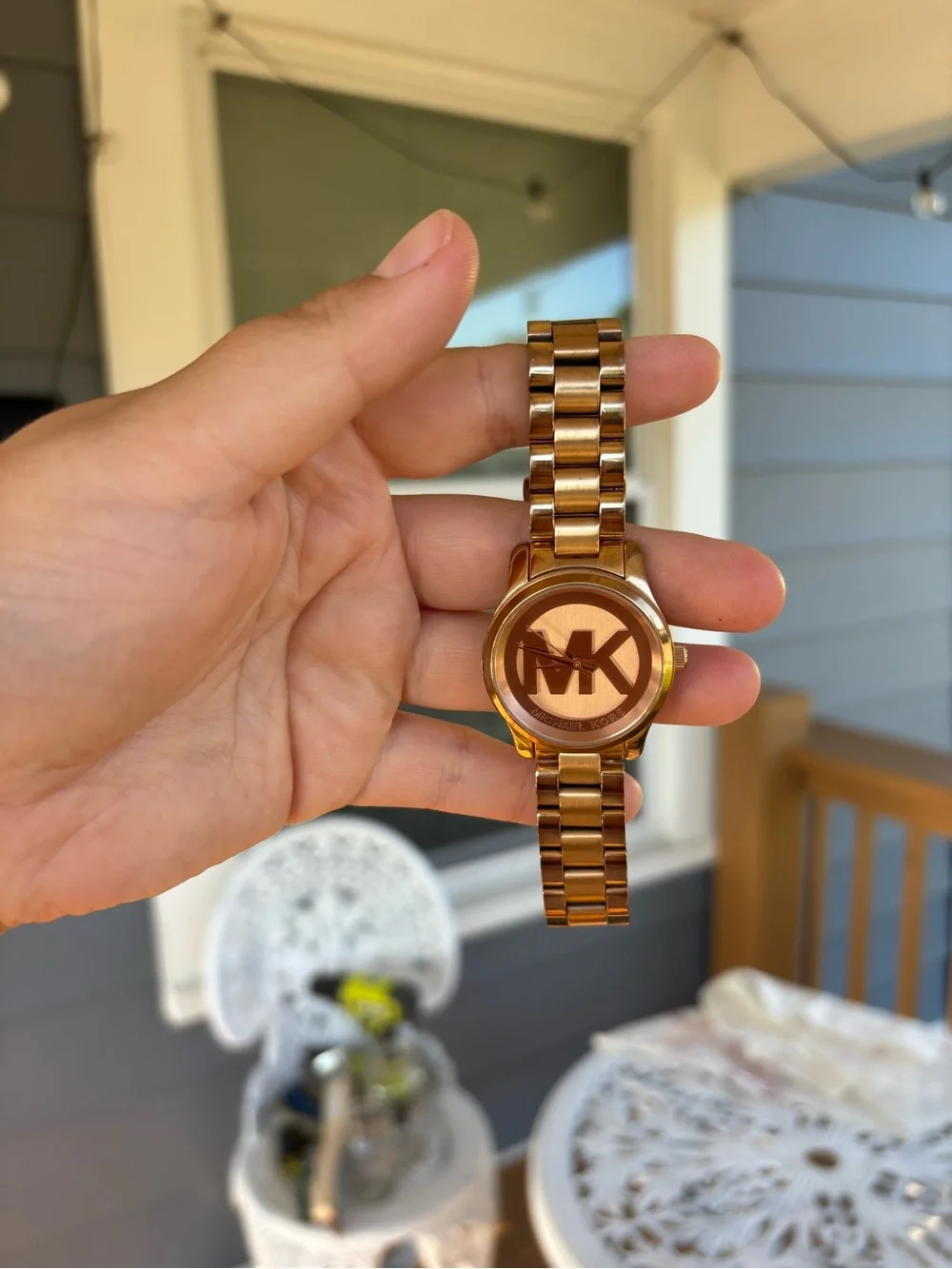 Michael Kors Rose Gold Toned MK Logo Bracelet Watch